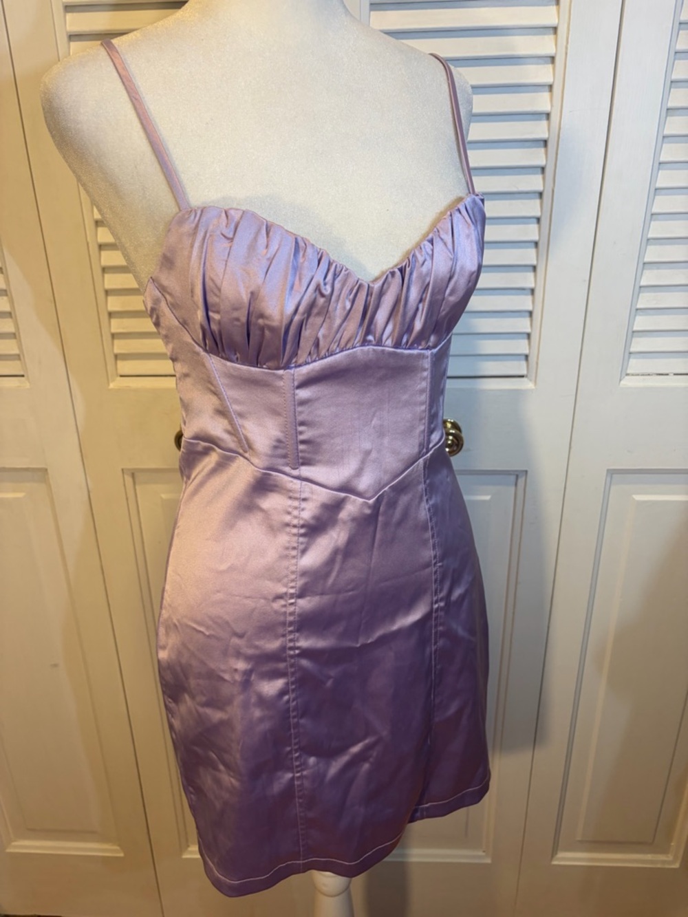 Lilac Satin Spaghetti Strap Mini Dress